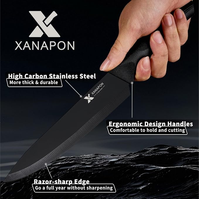 XANAPON 19-Piece Black Kitchen Knife Set - Image 3