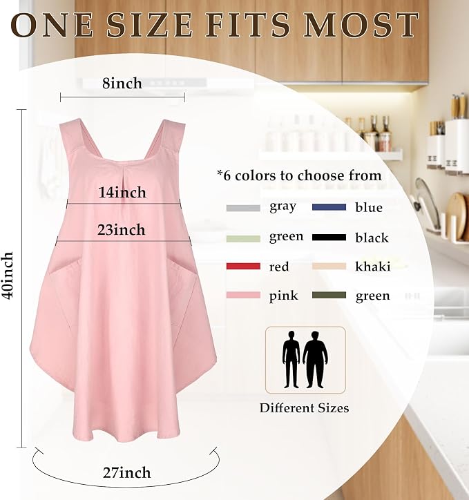 Apron for Women with Pocket Cotton Linen, Japanese Cross Back Apron for - Image 2