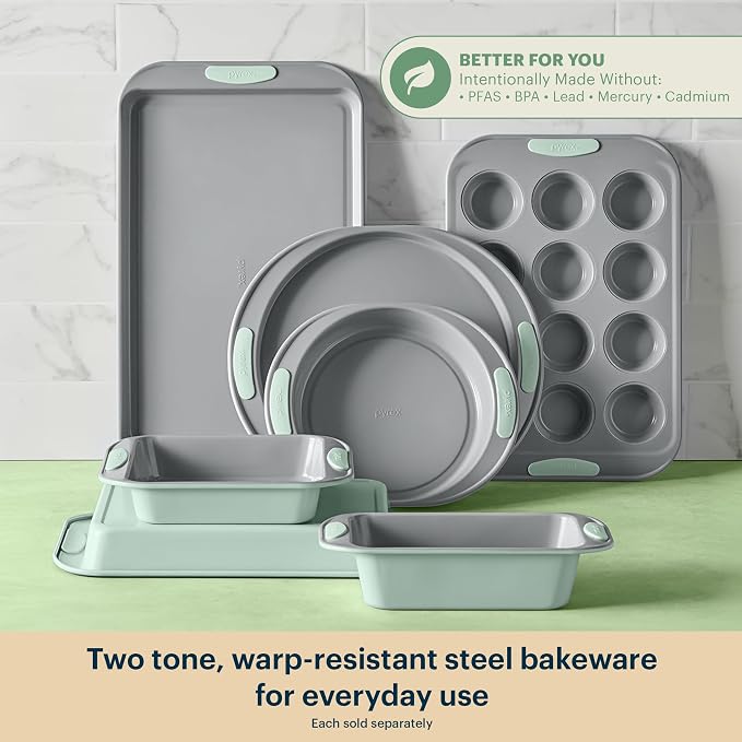 Pyrex 3-Piece Metal Cookie & Muffin Sheet Bakeware Set, Lightweight Stainless - Image 3