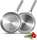 Chef's Frying Pan 12 Inch Set of 2, Tri-Ply Clad Stainless Steel Skillet by Bzayeat