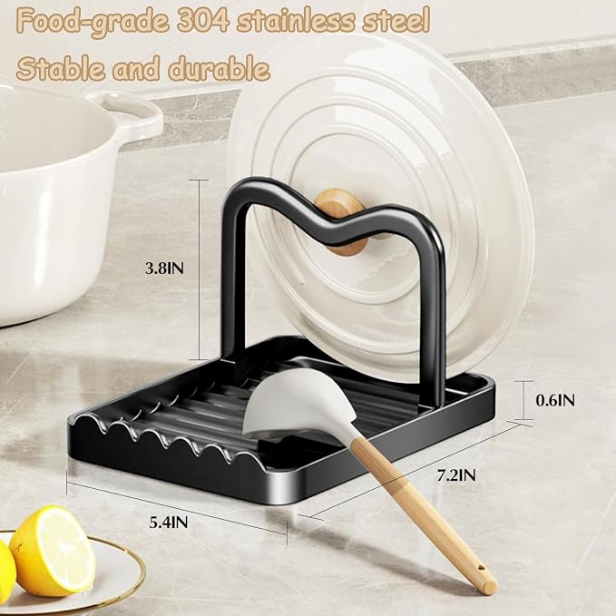 Spoon Rest with Lid Holder, Stainless Steel Lid Holder While Cooking & - Image 3