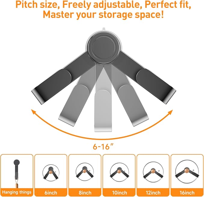 4 PCS Adjustable Pot Lid Holder, No Drill Adhesive Mount, Pot Lid Organizer - Image 2