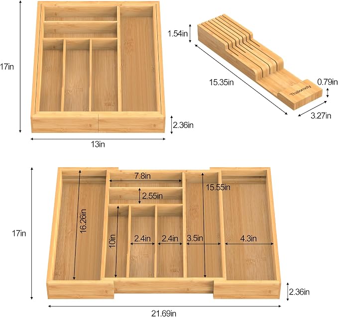 Bamboo Kitchen Drawer Organizer, Expandable Silverware Organizer - Image 5