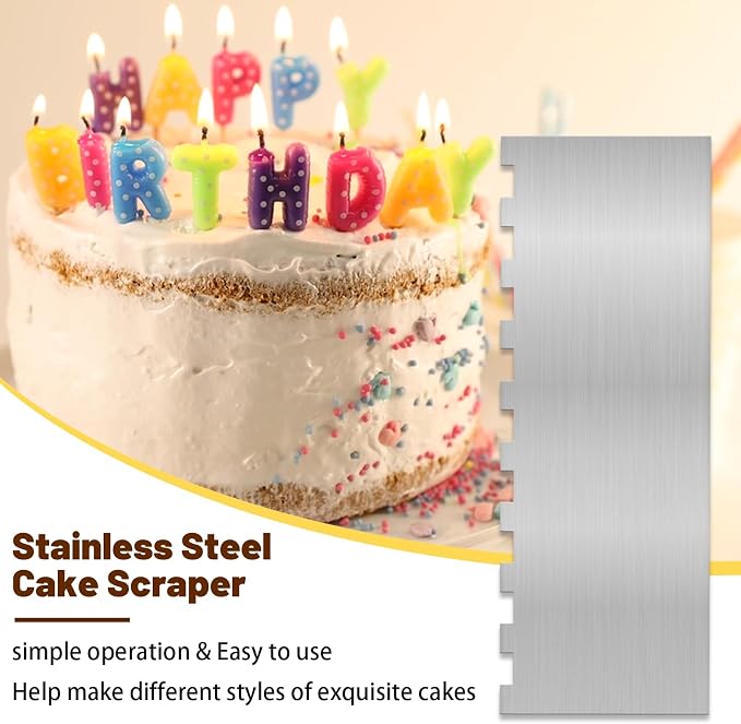 8.7 Inche Stainless Steel Cake Scraper，Double Sided Patterned Edge Stripe Edge - Image 5