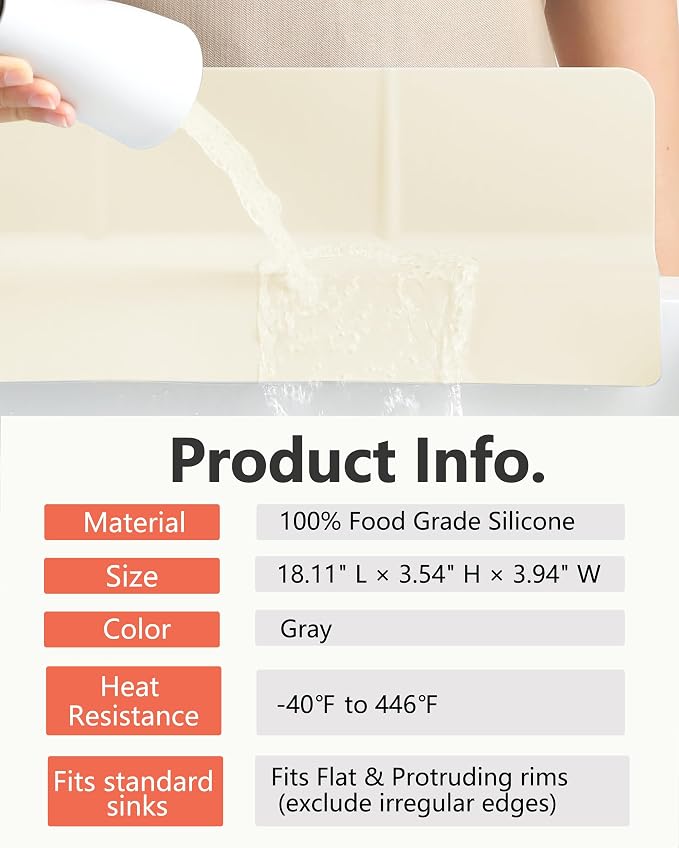Kitchen Sink Splash Guard 18" 23" 30" Self-Draining Silicone Water Guard - Image 9