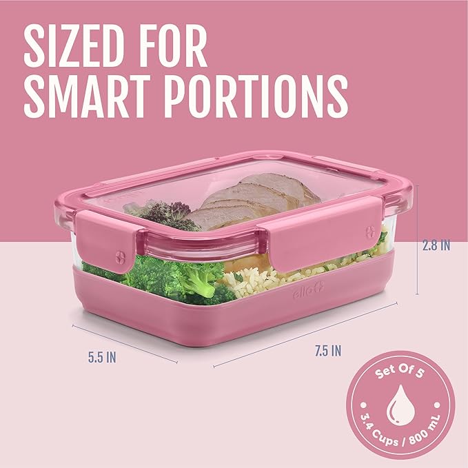 Ello Duraglass Refresh 3.4 Cup Meal Prep Sets 10Pc, 5 Pack Set- Glass Food - Image 4
