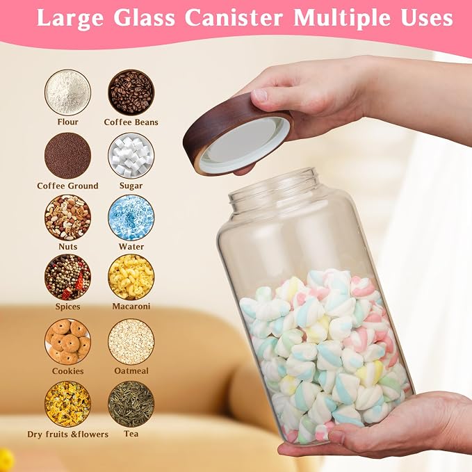 Large Glass Coffee Jars with Spoon, Round Storage Canister with Wooden Lid - Image 3