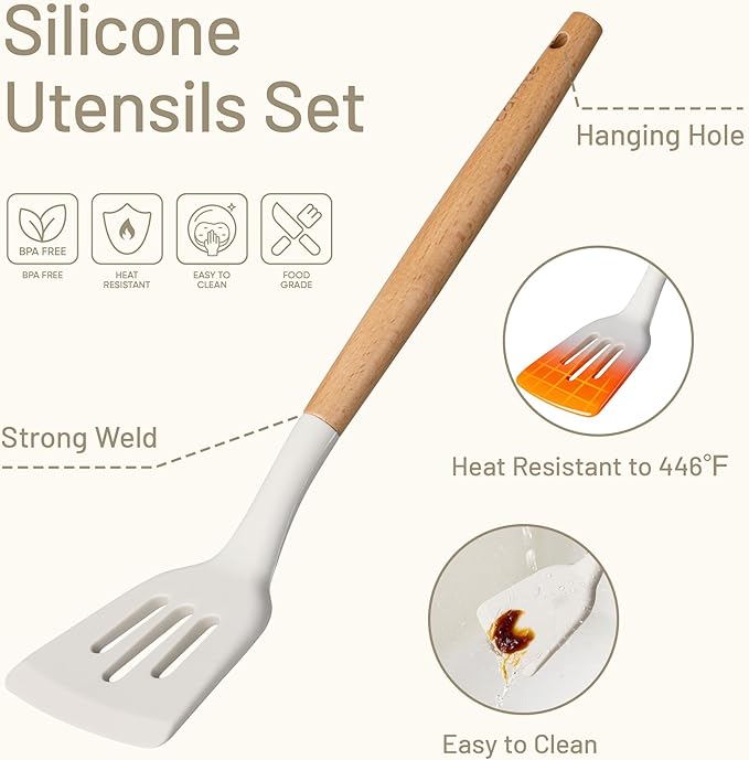 CAROTE 22pcs Silicone Cooking Utensils Set, 446°F Heat Resistant Kitchen - Image 3