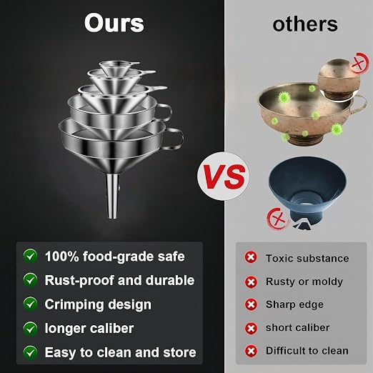 Stainless Steel Funnels for Kitchen use, Cleaning Brush.Funnel for Filling - Image 4
