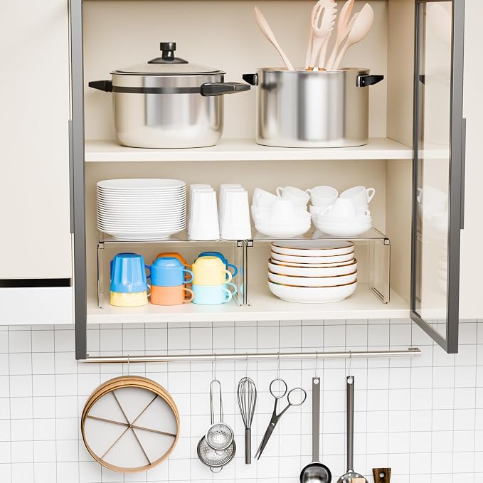 Yieach 2 Pack Acrylic Cabinet Organizer, 2 Tier Stackable Shelves - Image 2