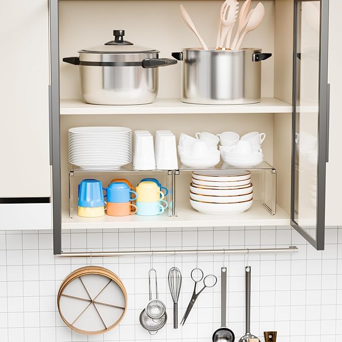 Yieach 4 Pack Acrylic Cabinet Organizer, 2 Tier Stackable Shelves - Image 2