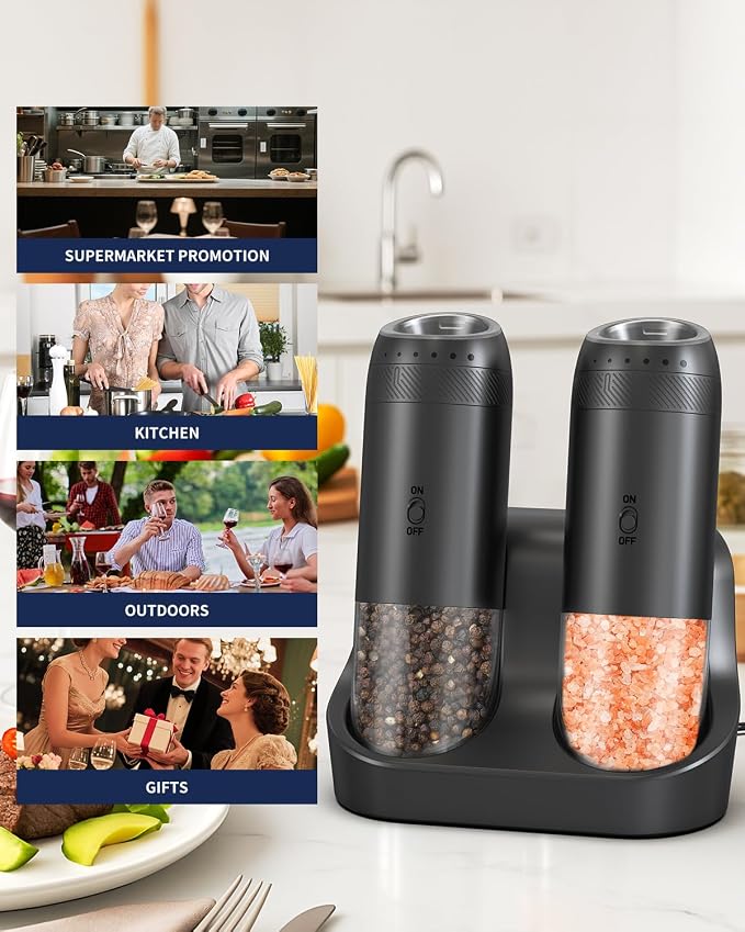 CIRCLE JOY Rechargeable Salt and Pepper Grinder Set, Gravity Sensor Electric - Image 7