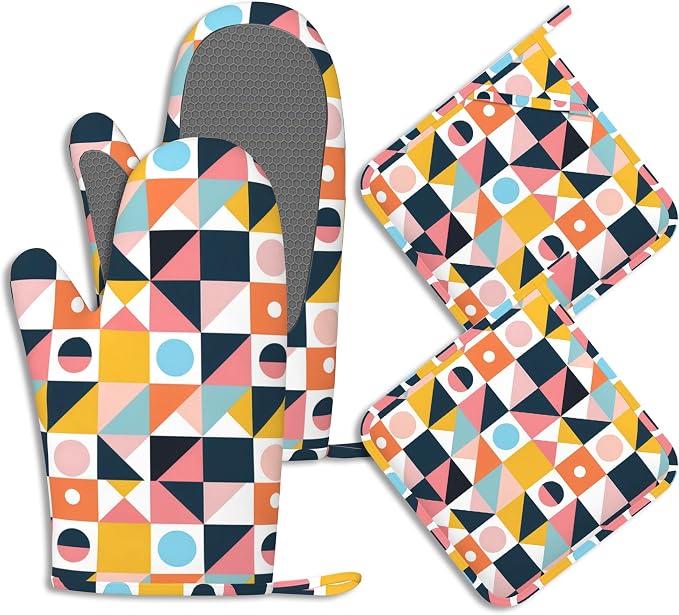 Oven Mitts and Pot Holders Sets Abstract Geometric Silicone Kitchen Mits by BIGXIUKA