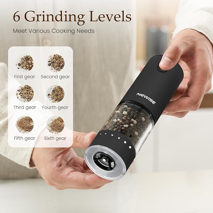 Newise Electric Salt & Pepper Grinder Set, Rechargeable - Image 3