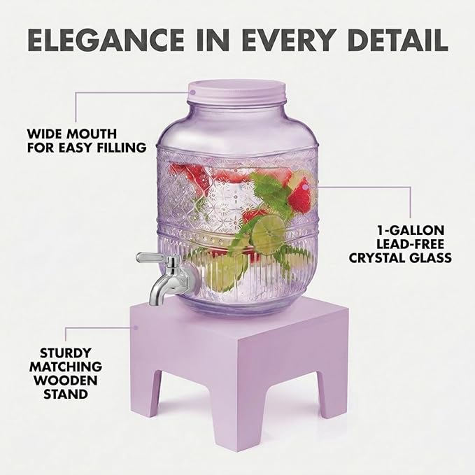 Beverage Dispenser 1 Gallon, Glass Drink Dispenser - Image 3