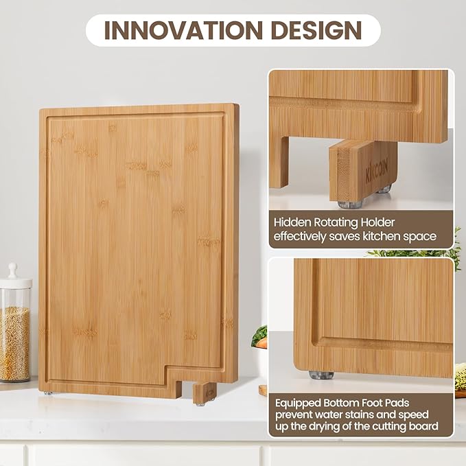 Kikcoin Bamboo Cutting Boards for Kitchen, Extra Large Wood Cutting Board - Image 2