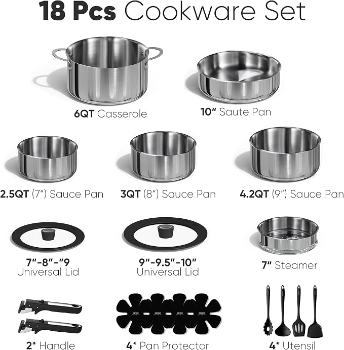 CAROTE 18pcs Stainless Steel Cookware Set - Image 2