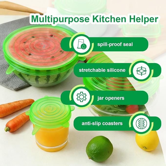 Silicone Stretch Lids – 6 Pack Reusable Food Covers, Flexible Silicone - Image 3