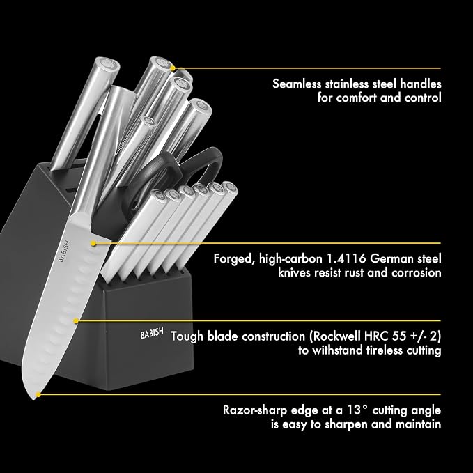 Babish High-Carbon 1.4116 German Steel 15 Piece Full Tang Forged Cutlery - Image 3