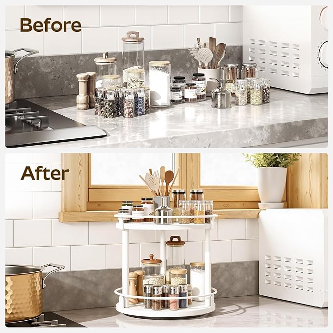 YATINEY Lazy Susan Organizer, Rotating Spice Rack, 2 Tier Spice Turntable - Image 4