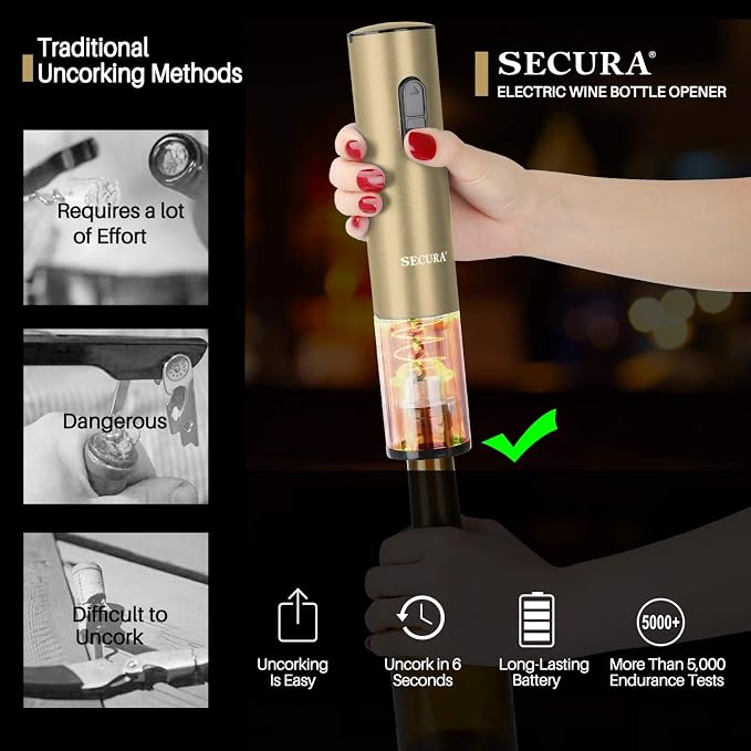 Secura Electric Wine Opener, Automatic Bottle Corkscrew Opener - Image 2