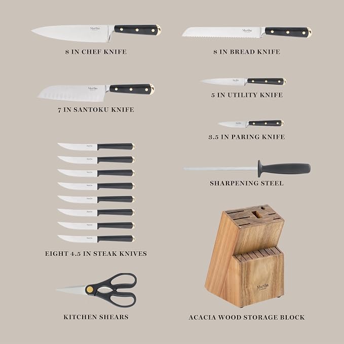 Martha Stewart 16-Piece Lockton High Carbon Stainless Steel Knife Block Set - Image 3