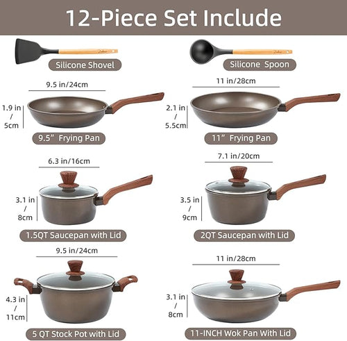 12Pcs Pots and Pans Set, Nonstick Cookware Sets, Non Stick Pots and Pan Set - Image 2