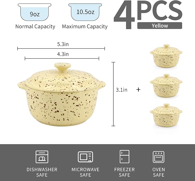 4-Piece 10 Oz Mini Ceramic Cocotte Set - Image 3