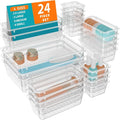 WOWBOX 24 PCS Clear Plastic Drawer Organizer Set, 4 Sizes Desk Drawer by WOWBOX