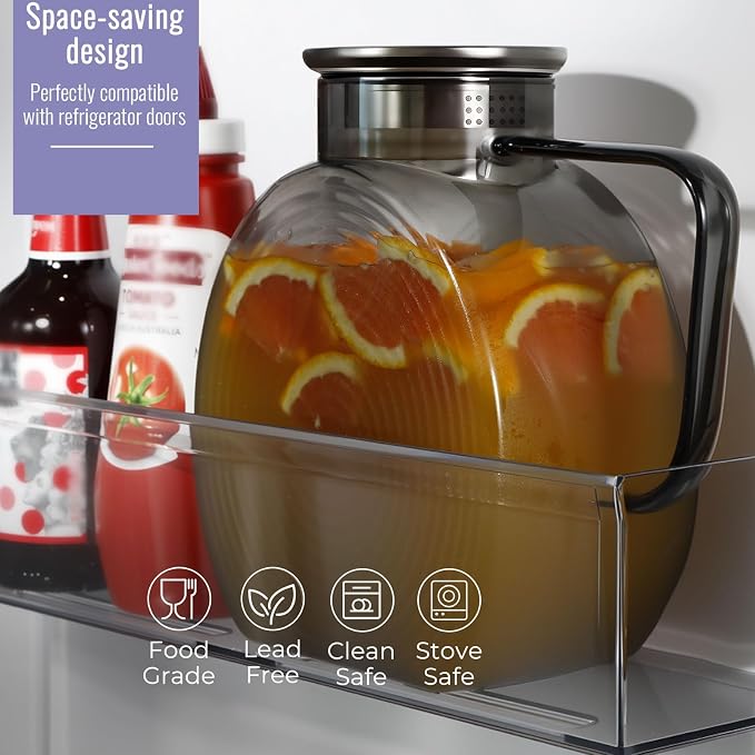 Glass Pitcher With Lid, 2.3 Liter 78 oz Glass Water Pitchers, 0.6 Gallon glass - Image 2