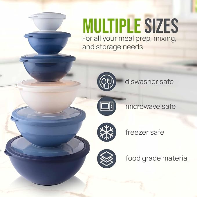 Zulay Kitchen 12 Piece Plastic Mixing Bowls - Image 3