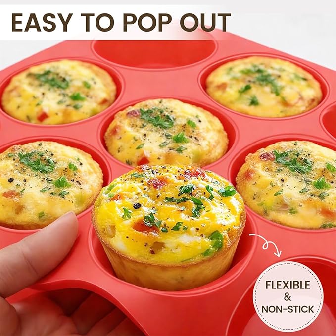 CAKETIME Silicone Muffin Pan, 2 Packs, Includes Jumbo 6 Cups and Regular 12 Cups - Image 6