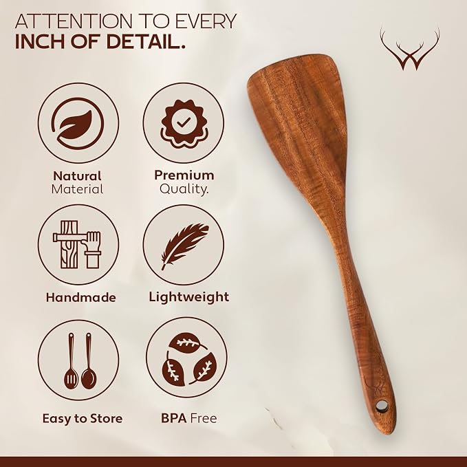 16 Pcs Teak Wooden Cooking Utensils Set – Premium Teak Wooden Utensil Set - Image 7