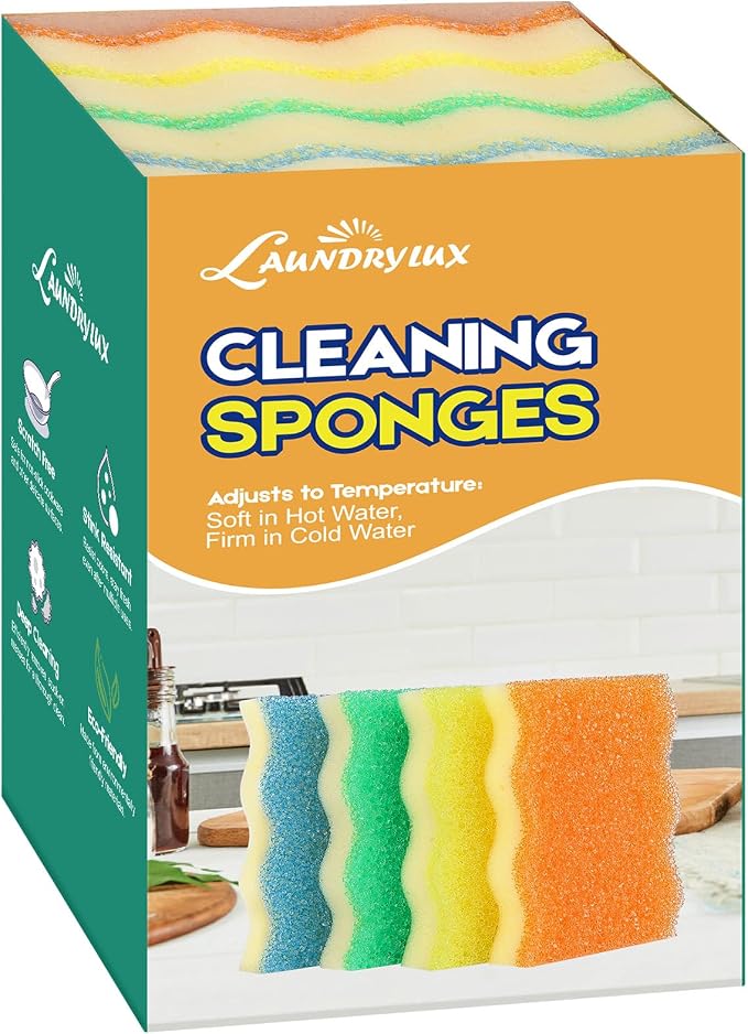 LAUNDRYLUX Scrub Sponge, 4 Pack Dual-Sided Temperature-Responsive Scrubber by LAUNDRYLUX
