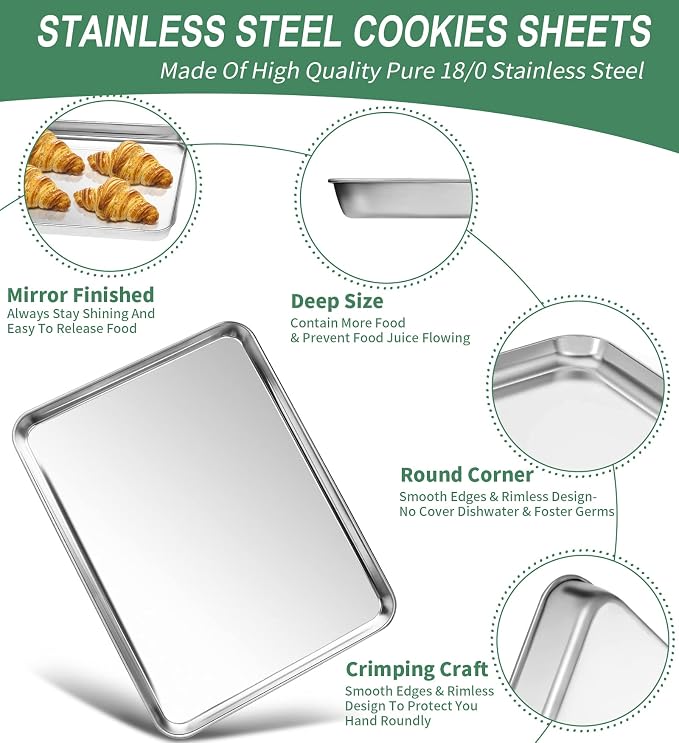 Baking Sheets Set of 2, HKJ Chef Cookie Sheets 2 Pieces Stainless Steel Baking - Image 3