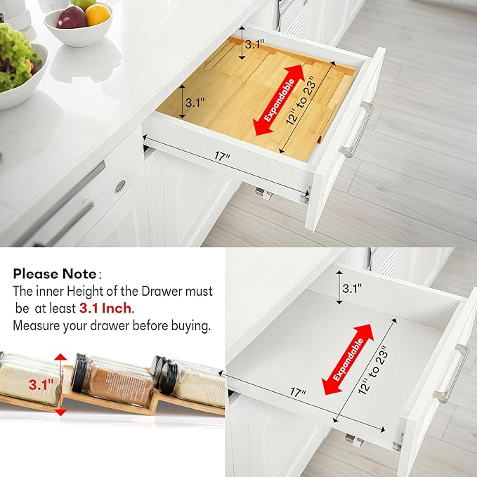 Bamboo Spice Drawer Organizer, Expandable 4 Tier Spice Rack - Image 4