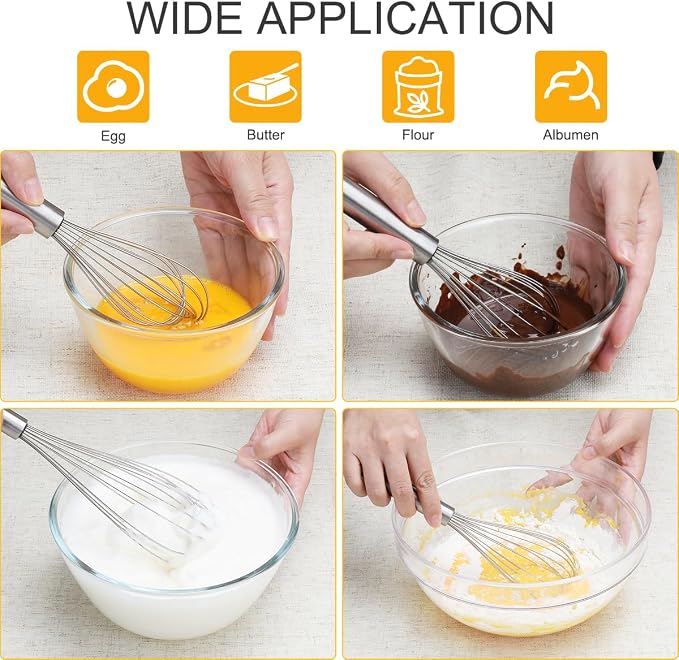 HOTEC 4 Pieces Stainless Steel Whisks Set Wire Whisk Balloon Whisk Egg Beater - Image 3