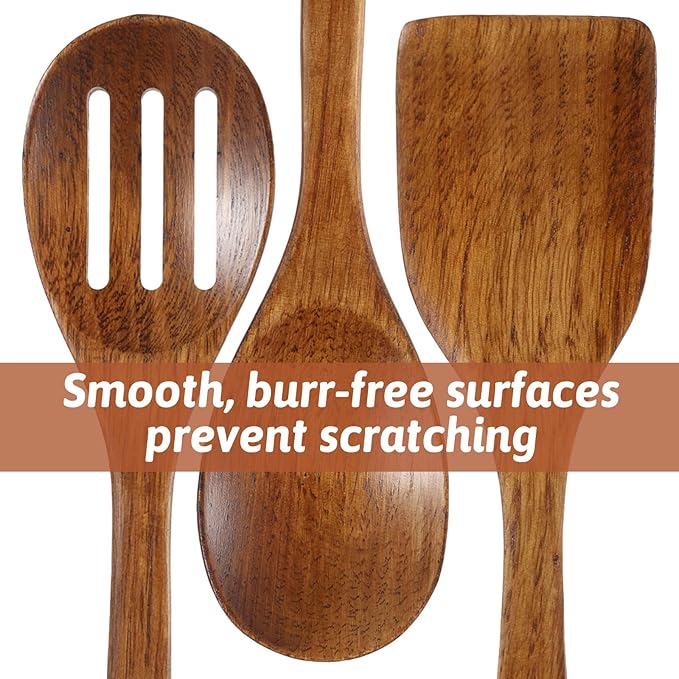 3PCS Wooden Spoons for Cooking 12 inch Non Scratch Woodens Spatulas Set - Image 3