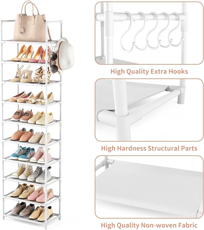 LANTEFUL 10 Tiers Tall Shoe Rack 20-25 Pairs Boots Organizer Storage Sturdy - Image 4