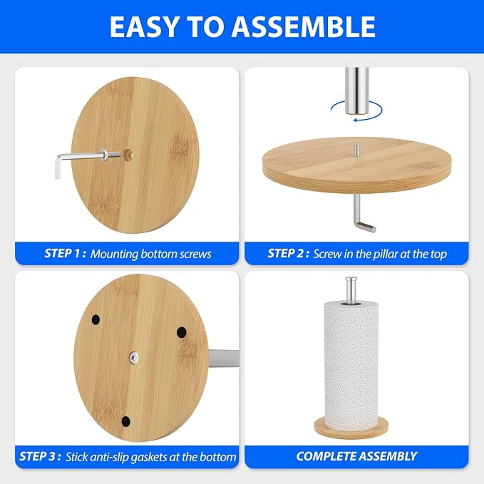Wooden Paper Towel Holder Countertop, Non-Slip Base, Stainless Steel, - Image 5