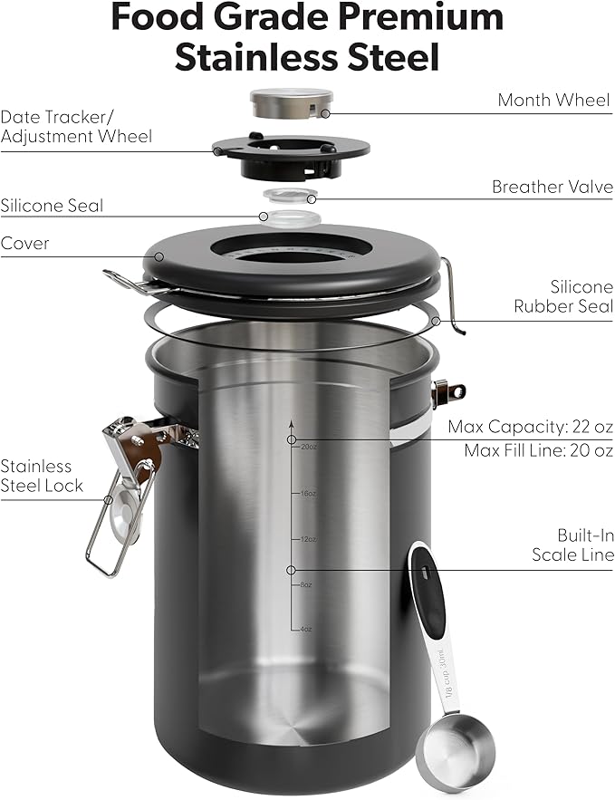 Veken Coffee Canister with Window, Airtight Stainless Steel Pantry Container - Image 6