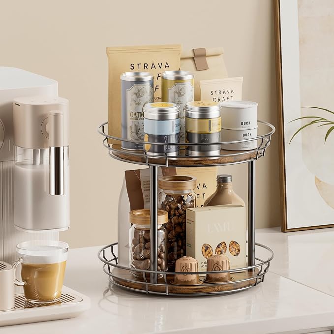 LAMU 12'' Lazy Susan Turntable Organizer, 2 Tier Round Rotating Spice Rack - Image 5
