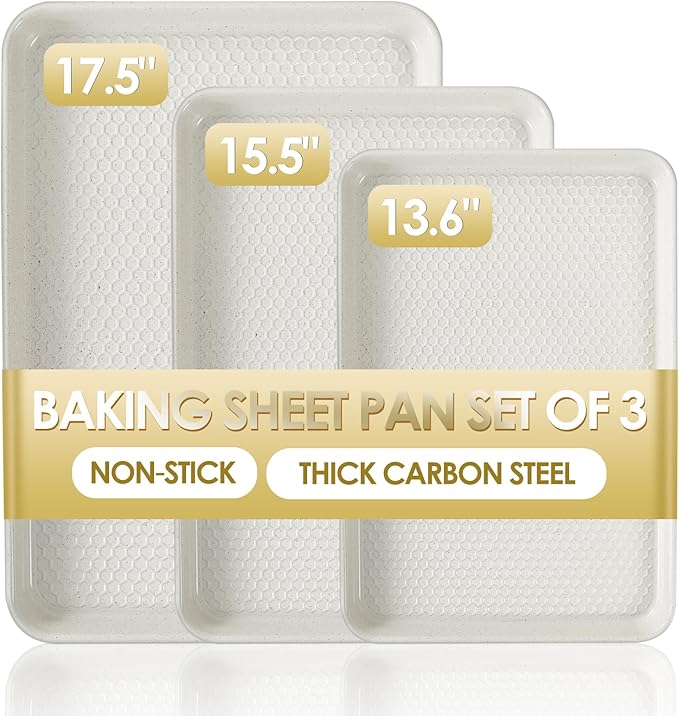 Baking Sheet Pan Set of 3, Nonstick Carbon Steel Cookie Sheets by Deedro