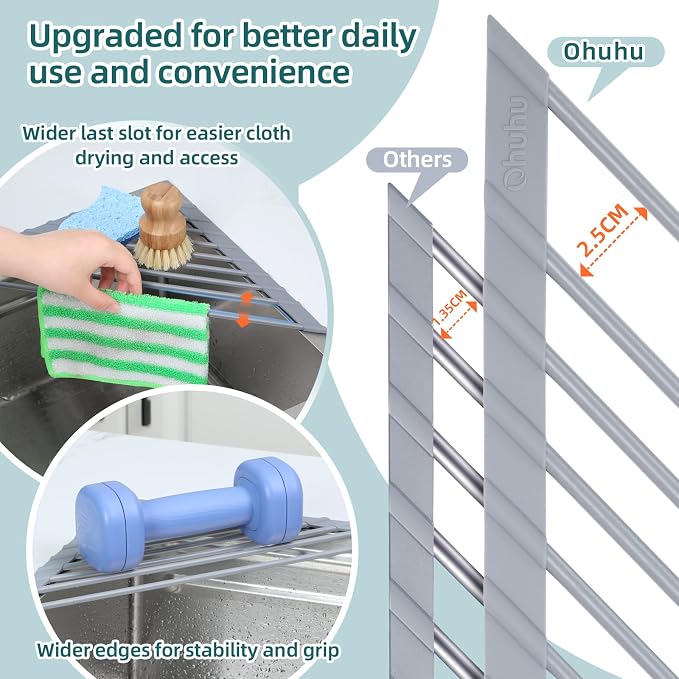 Ohuhu Triangle Roll Up Dish Drying Rack, Anti-Slip Organizer - Image 5
