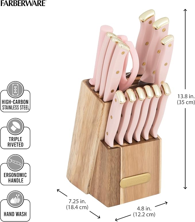 Farberware 15-Piece Triple Riveted Acacia Knife Block Set, High - Image 5