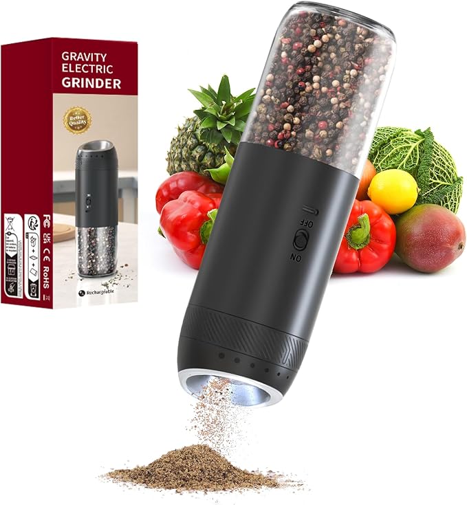 Gravity Electric Salt and Pepper Grinder Set Rechargeable, External Adjustable by Jasee