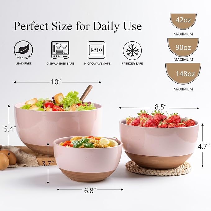 AmorArc Ceramic Mixing Bowls|Nesting Bowls Set of 3 - Image 2