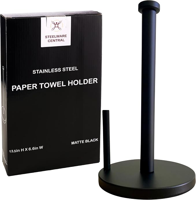 Black Paper Towel Holder Countertop Stainless Steel Paper Towel Stand by SteelwareCentral