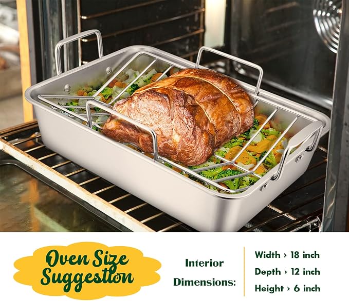 E-far Roasting Pan, 16 x 11.5 Inch Stainless Steel Turkey Roaster - Image 7