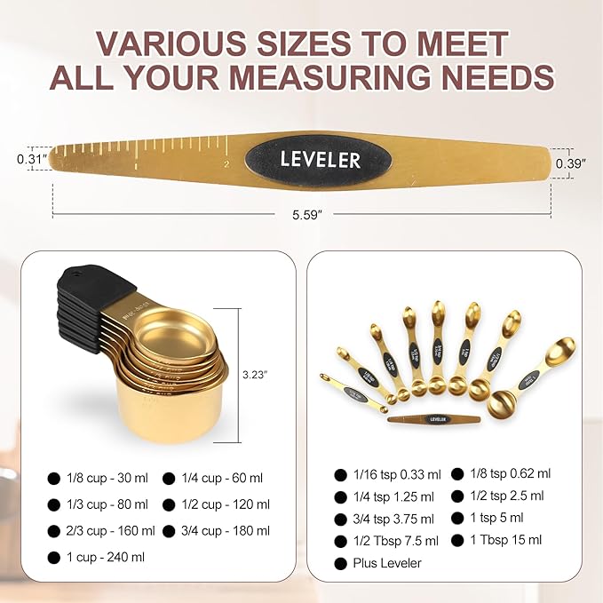 16-Piece Stainless Steel Measuring Cups and Spoons Set, Strong Magnetic Nesting - Image 5